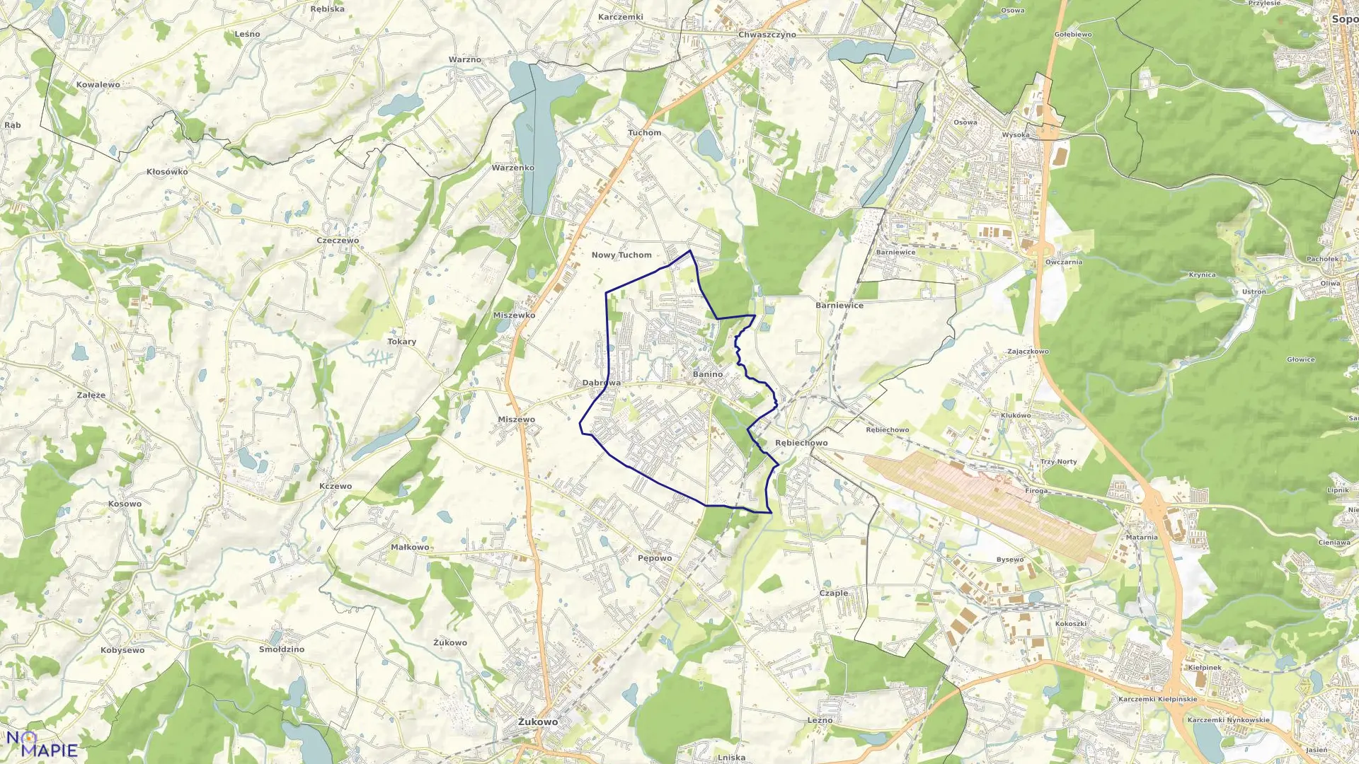 Mapa obrębu Banino w gminie Żukowo