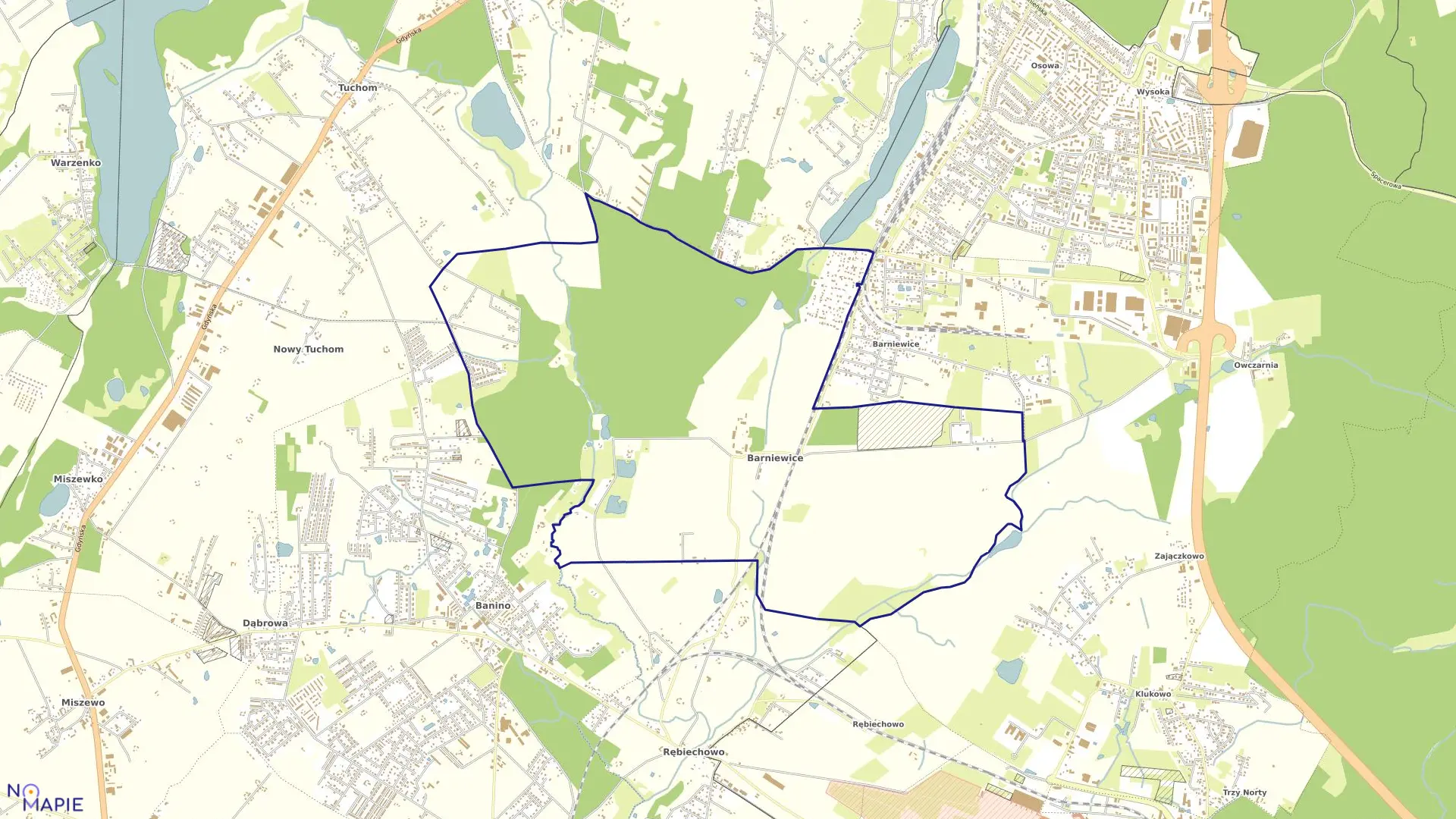 Mapa obrębu Barniewice w gminie Żukowo