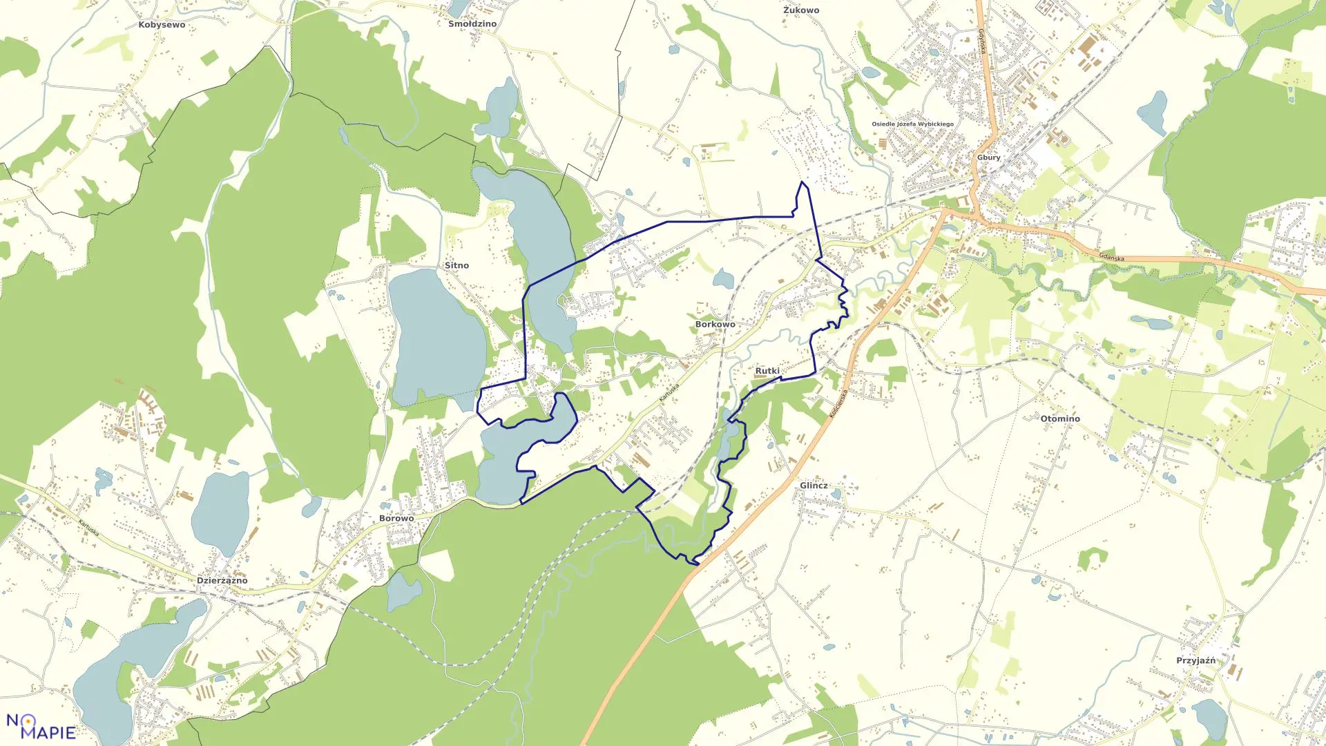 Mapa obrębu Borkowo w gminie Żukowo