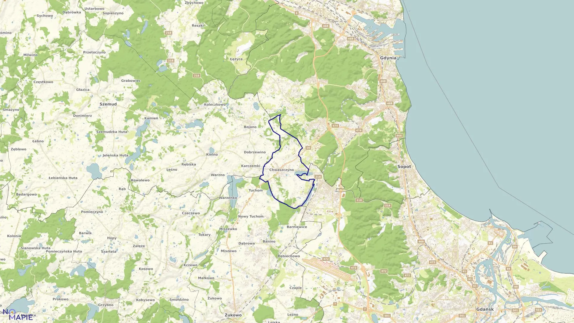 Mapa obrębu Chwaszczyno w gminie Żukowo