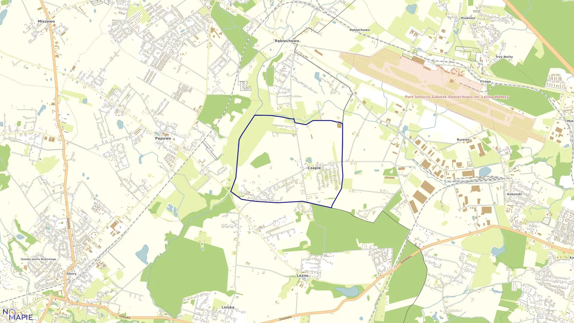 Mapa obrębu Czaple w gminie Żukowo