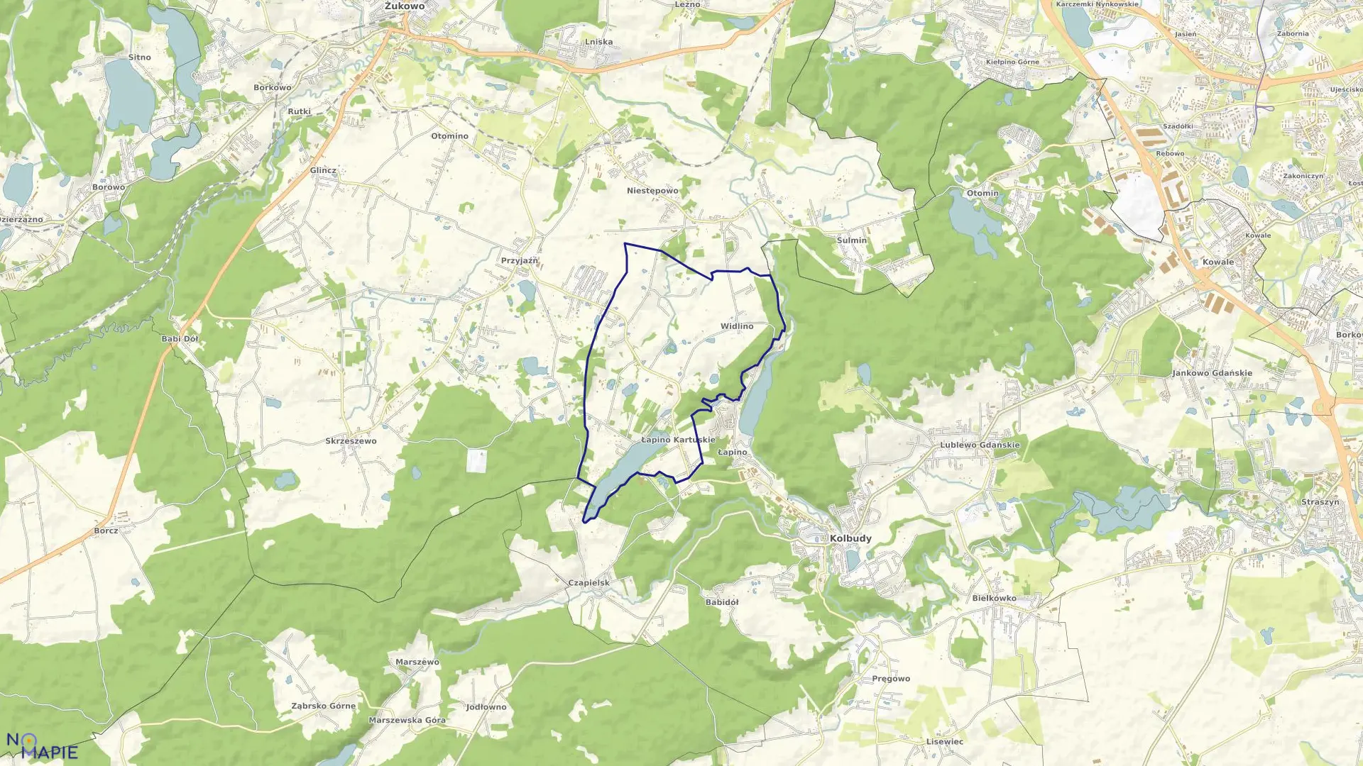 Mapa obrębu Łapino Kartuskie w gminie Żukowo