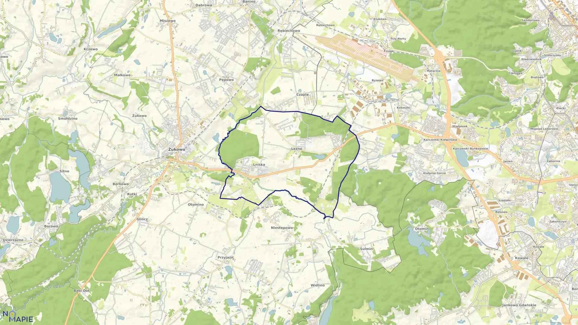 Mapa obrębu Leźno w gminie Żukowo