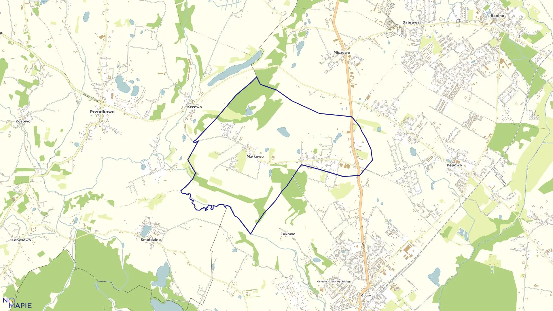 Mapa obrębu Małkowo w gminie Żukowo