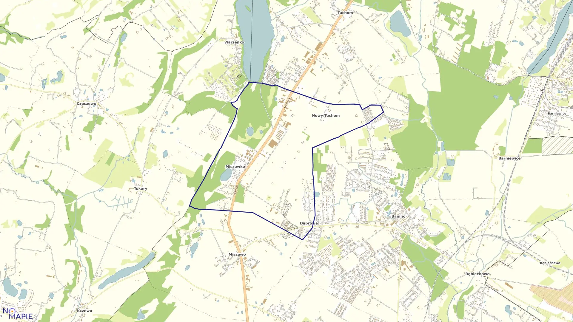 Mapa obrębu Miszewko w gminie Żukowo